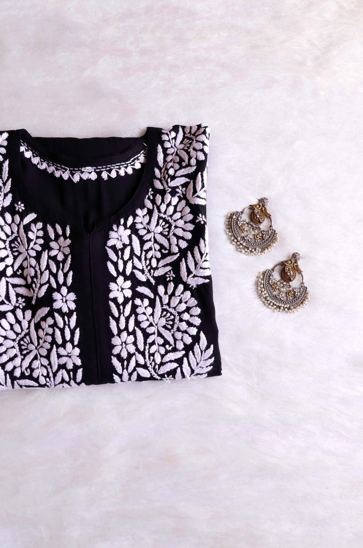 Rahaa Black Long Rayon kurta