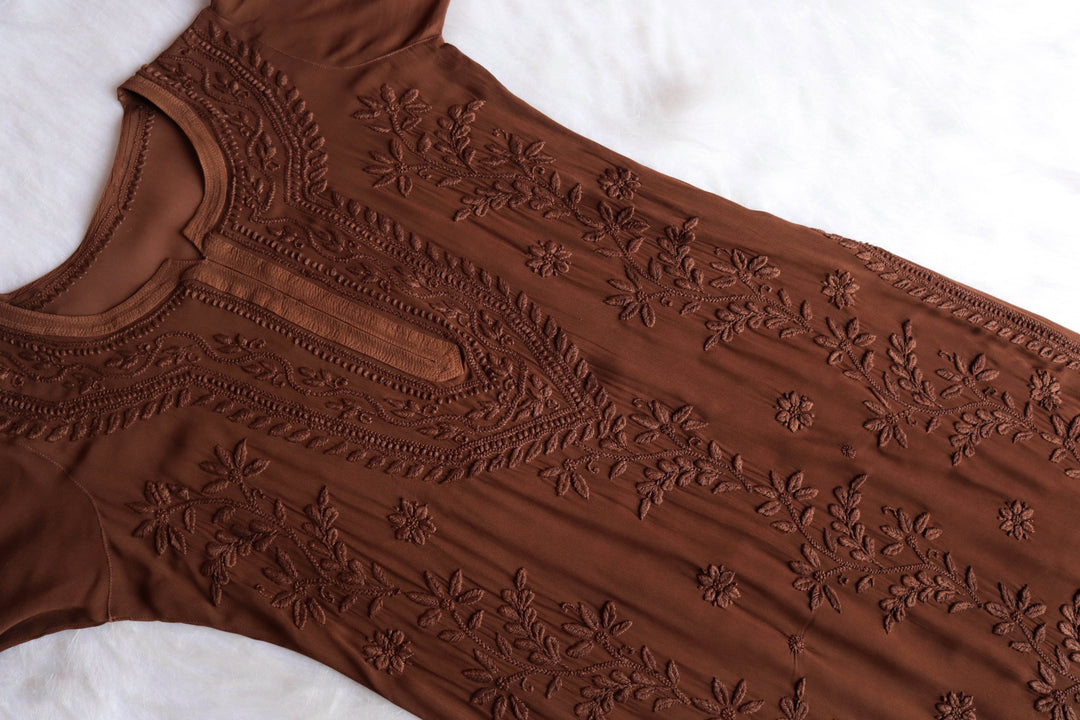 Mehr Chocolate Brown Viscose Georgette kurta