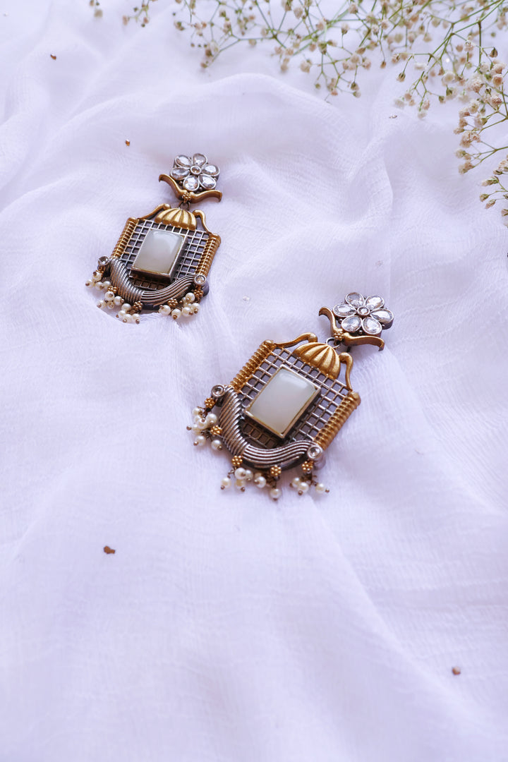 Chunky Dual Toned Birdcage Long Earrings