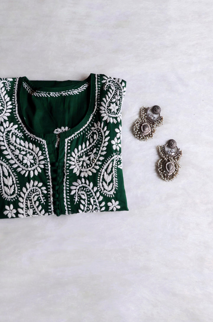 Deep Green & White Cotton Kurta