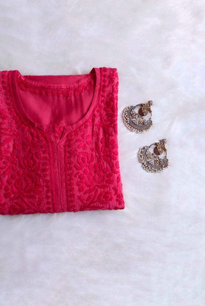 Jannat Deep Pink Chanderi Kurta