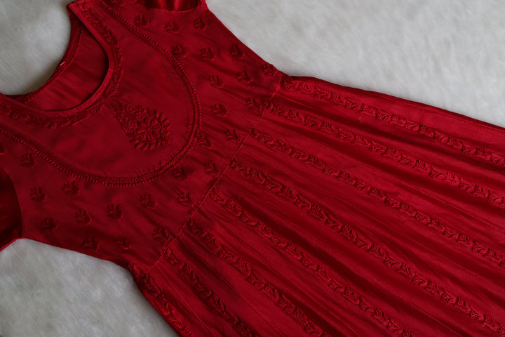 Naqsh Maroon Pure Chanderi Silk Anarkali