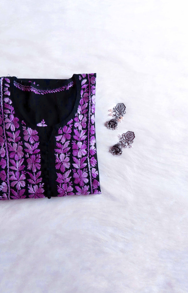 Gul-e-Jahaan Black & Deep Purple Cotton Kurta