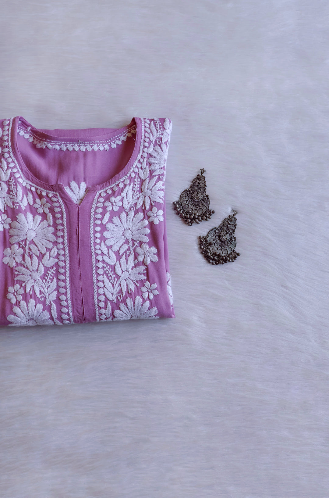 Duaa Lavender Long Rayon kurta - Noor Chikankari