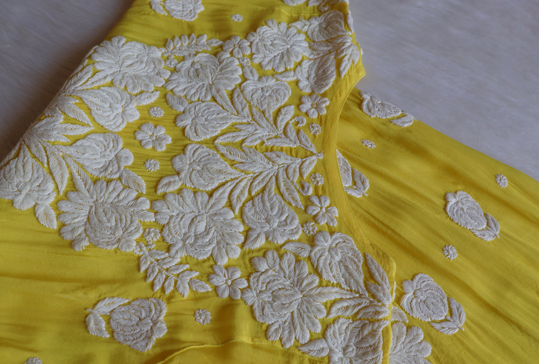 Noor Yellow 10D Pure Muslin Scalloped Kurta Set