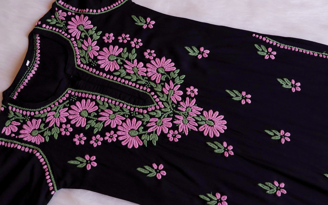 Laiba Black & Baby Pink Rayon Kurta Set