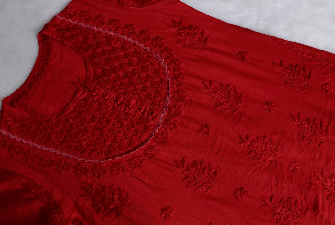 Jannat Red Short Chanderi Kurta