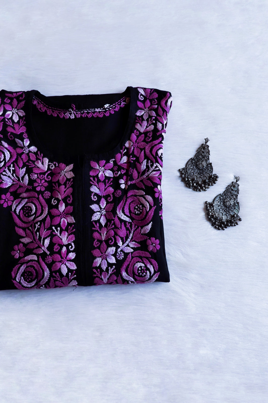 Gulaab Black & Deep Purple Ombre Long Rayon Kurta