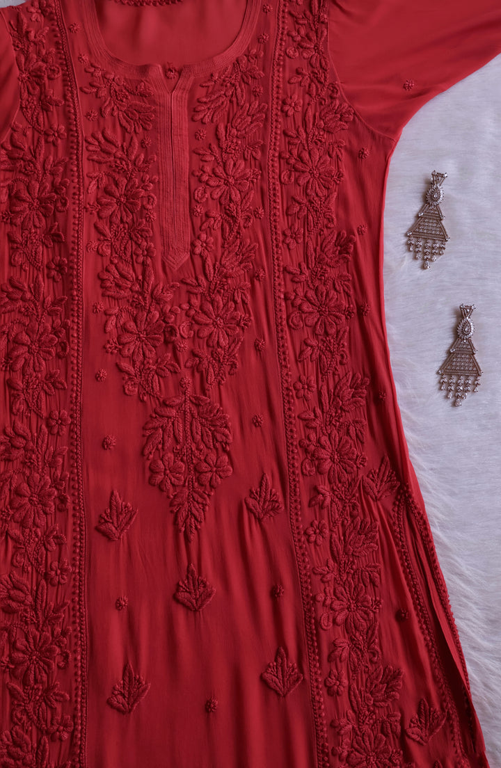 Mahnoor Ruby Red Viscose Georgette Kurta