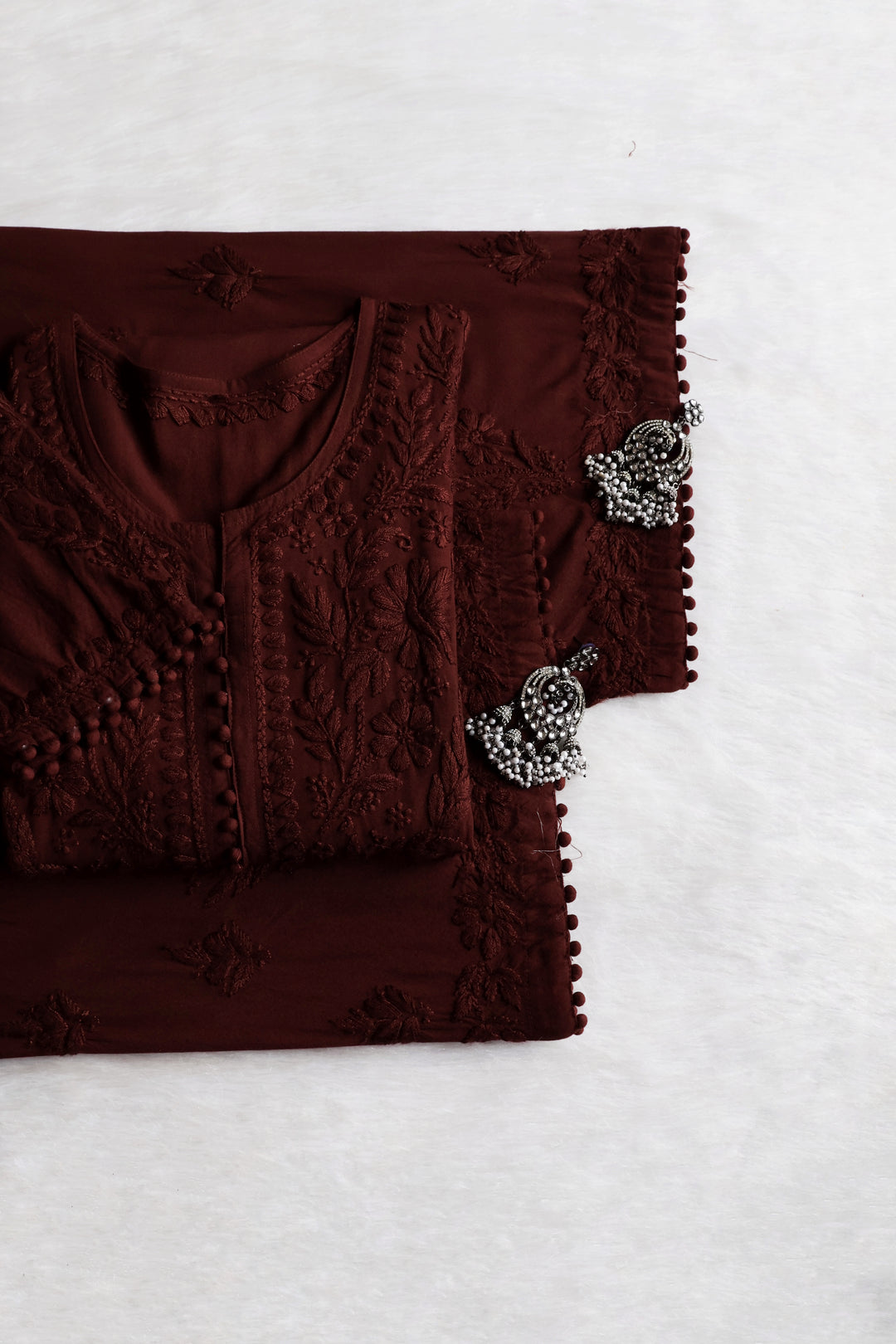 Enaara Chocolate Brown Potli Button Rayon set