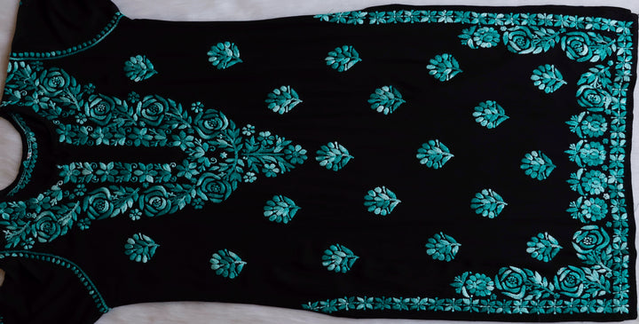 Gulaab Black & Teal Ombre Long Rayon Kurta