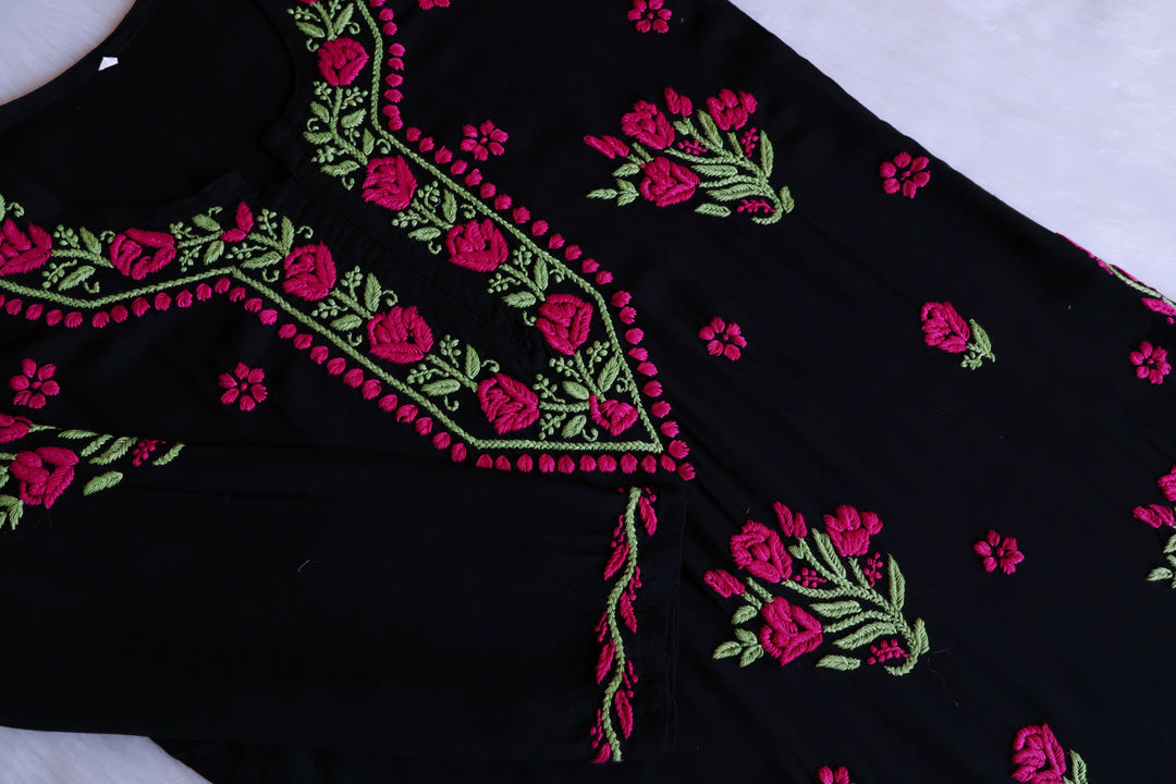 Sofiya Black & Deep Pink Long Rayon Kurta