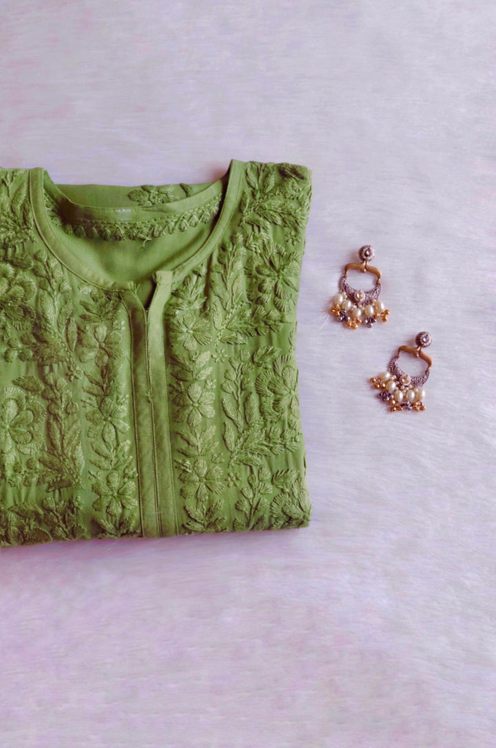 Sanam Pastel Olive Ombre Long Rayon Kurta
