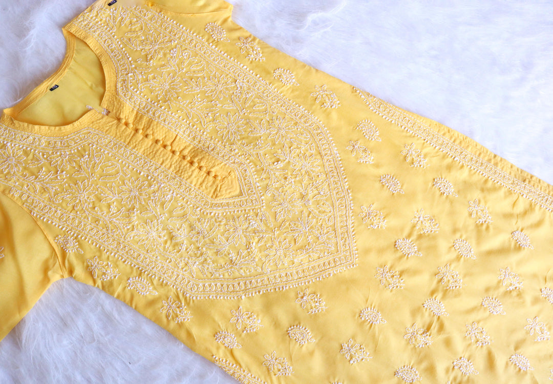 Zahrah Yellow Cotton Mulmul long kurta