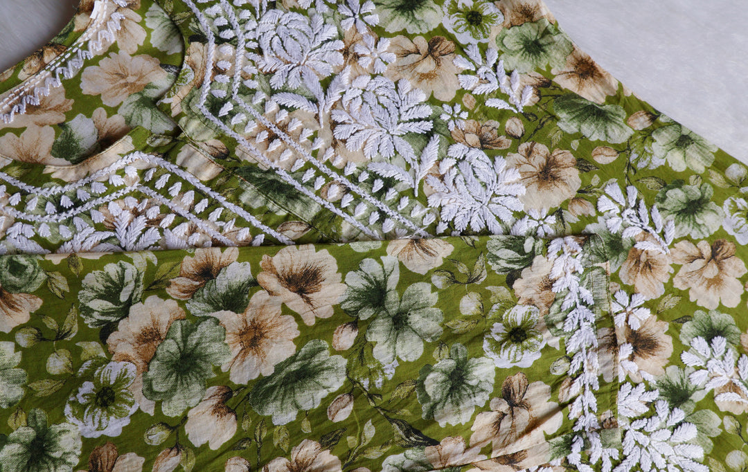 Aleha Olive Green Pure Mulmul set