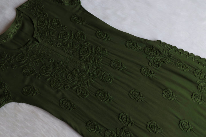 Gul Olive Green Scalloped Rayon set