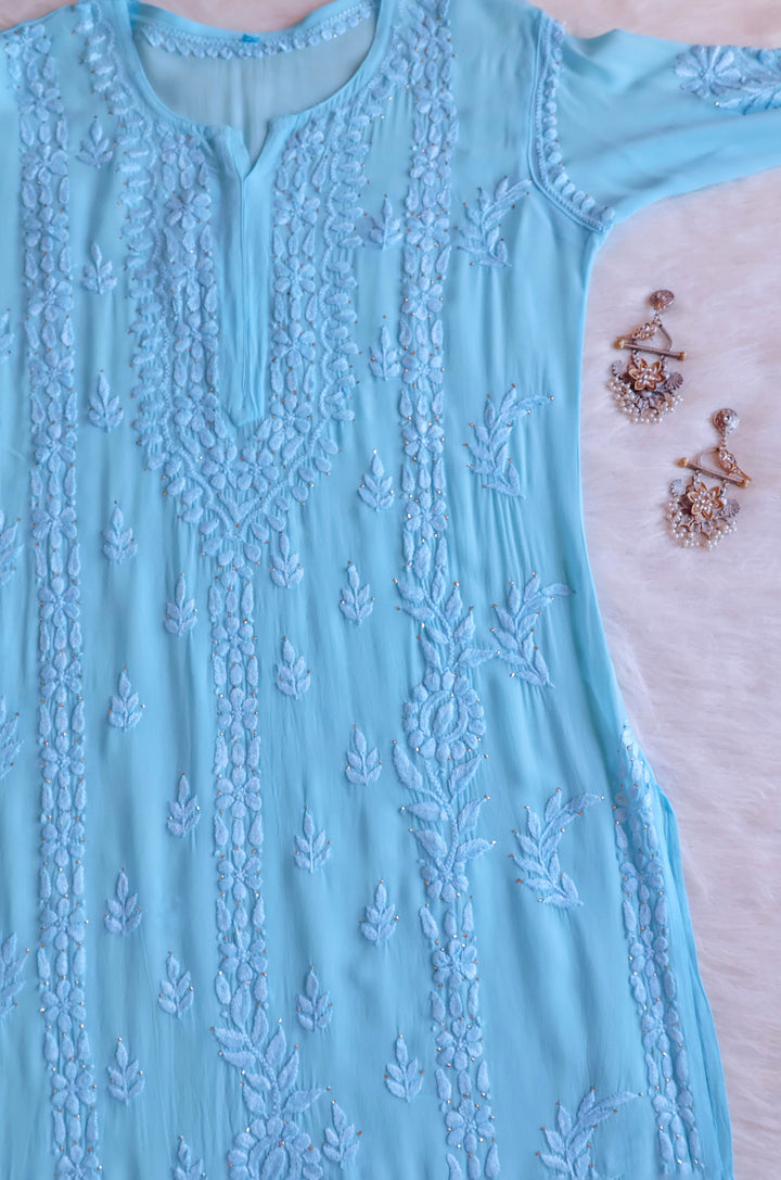 Zamda Sky Blue Viscose Georgette Kurta