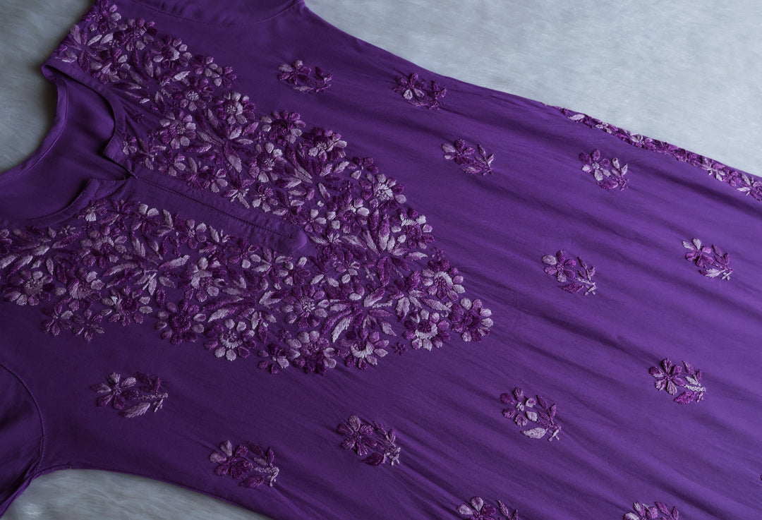 Nuresa Deep Purple Ombre Thread Long Rayon Kurta
