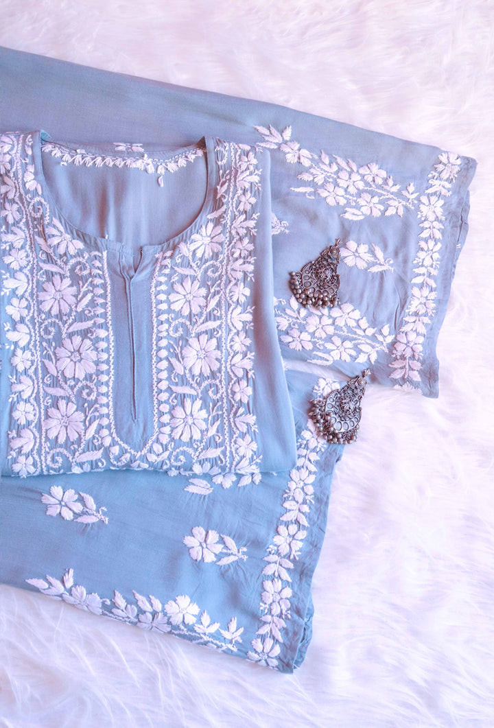 Zahrah Powder Blue Rayon Kurta Pant set