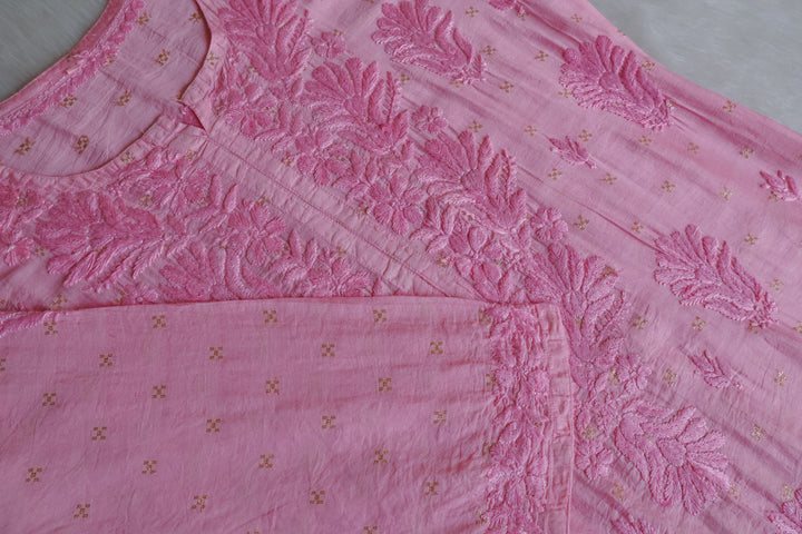 Nazakat Baby Pink Premium Long Chanderi Kurta