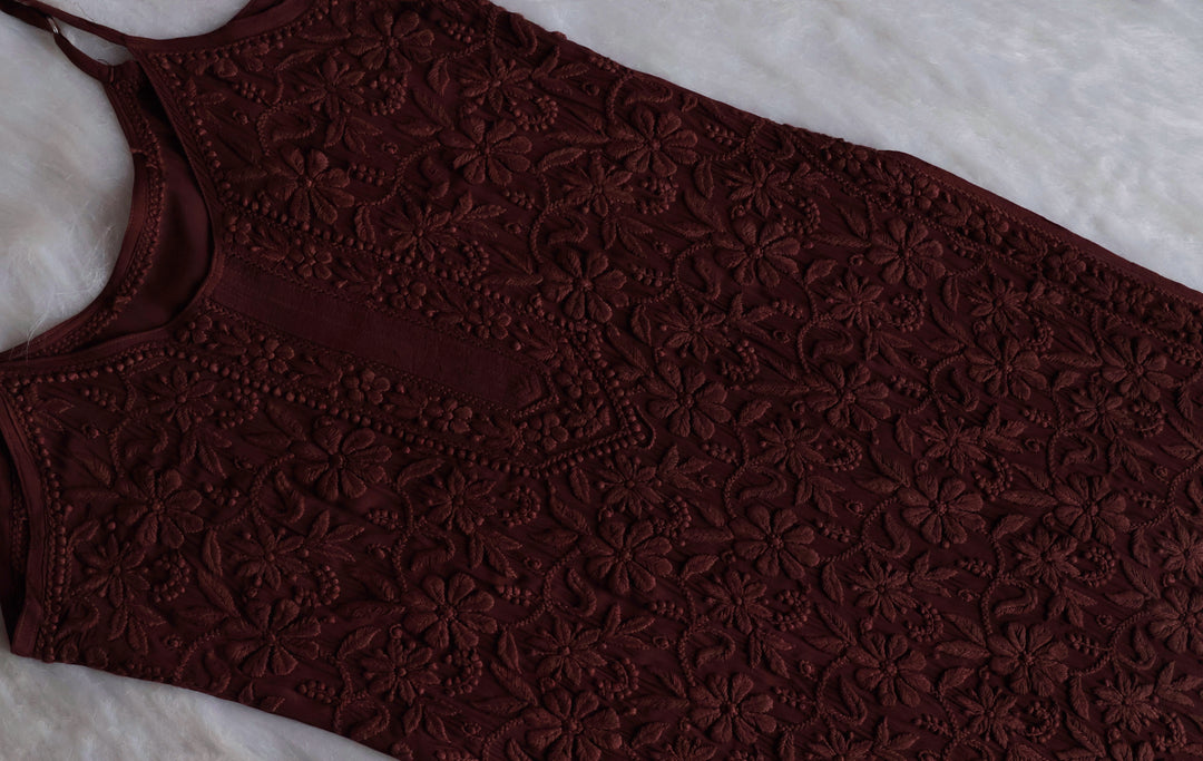 Mehr Chocolate Brown Long Viscose Strappy Kurta