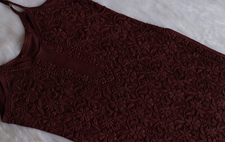 Mehr Chocolate Brown Long Viscose Strappy Kurta