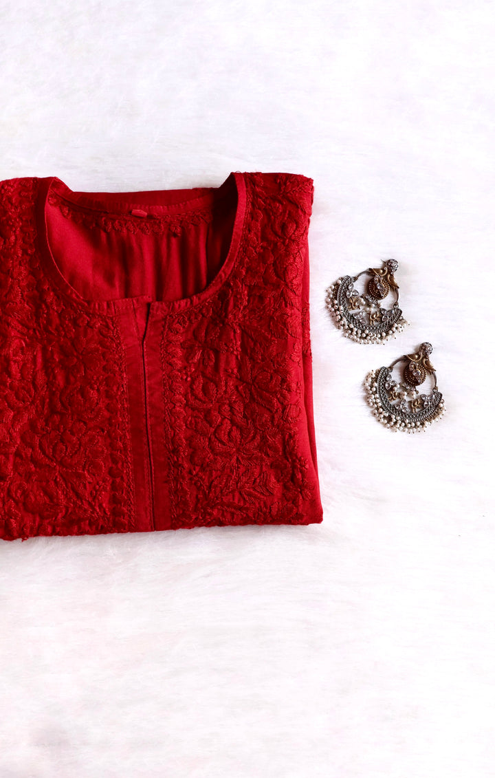 Jannat Red Chanderi Kurta