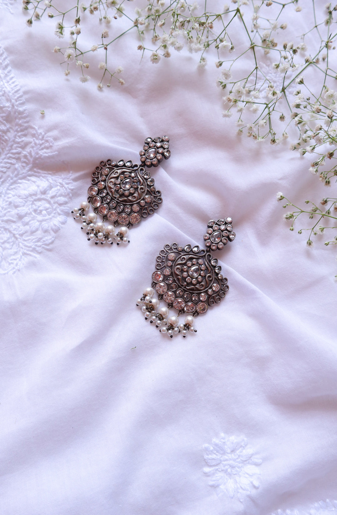 American diamonds & Pearls oxidised earrings