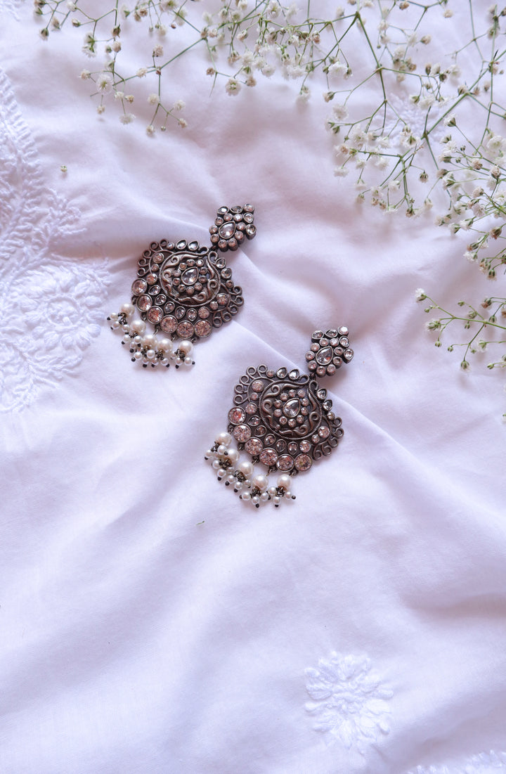American diamonds & Pearls oxidised earrings