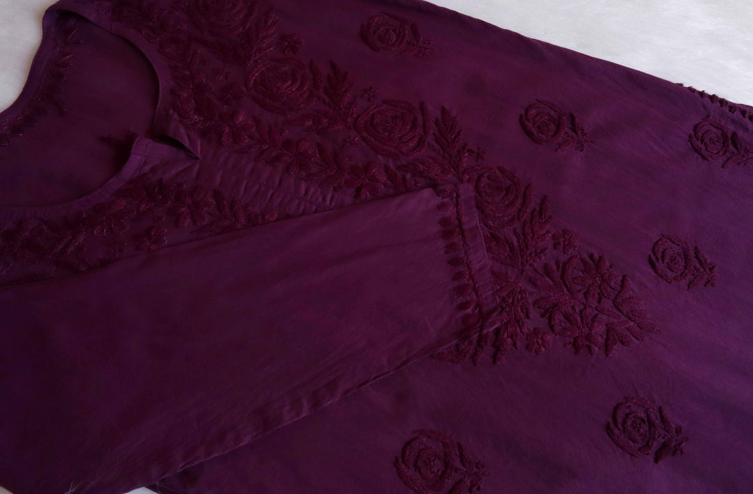 Noura Deep Purple Pure Mulmul Kurta