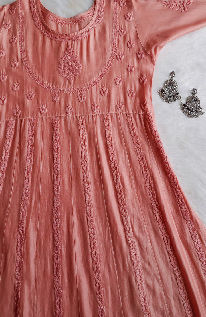 Naqsh Rose Brown Pure Chanderi Silk Anarkali
