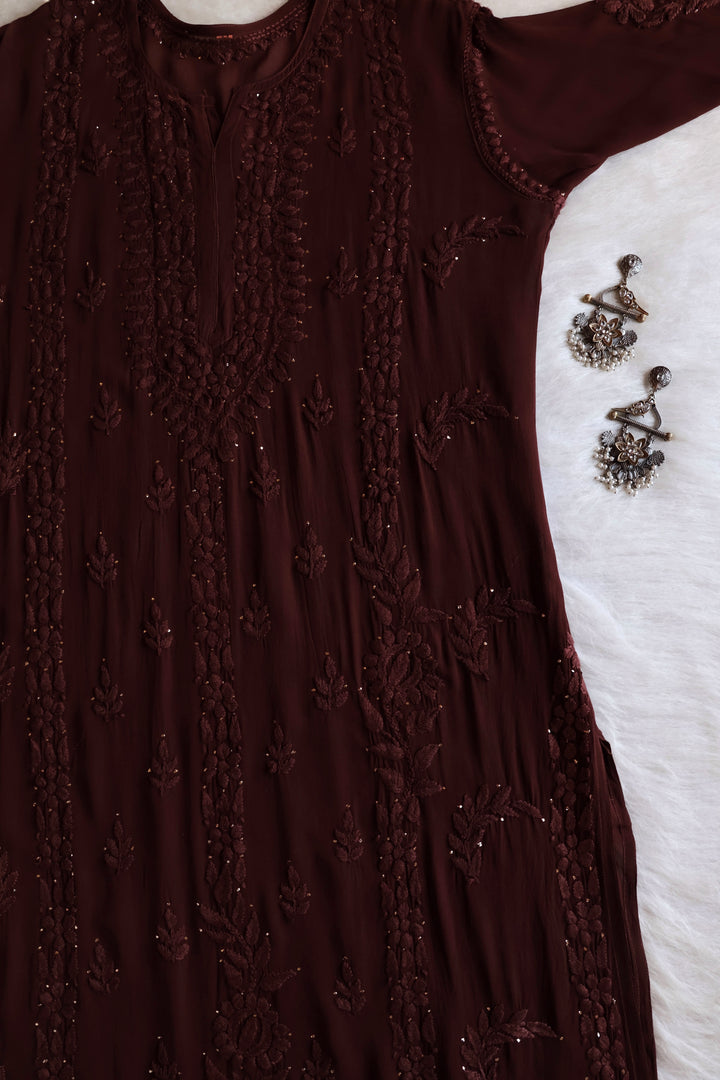 Zamda Chocolate Brown Viscose Georgette Kurta