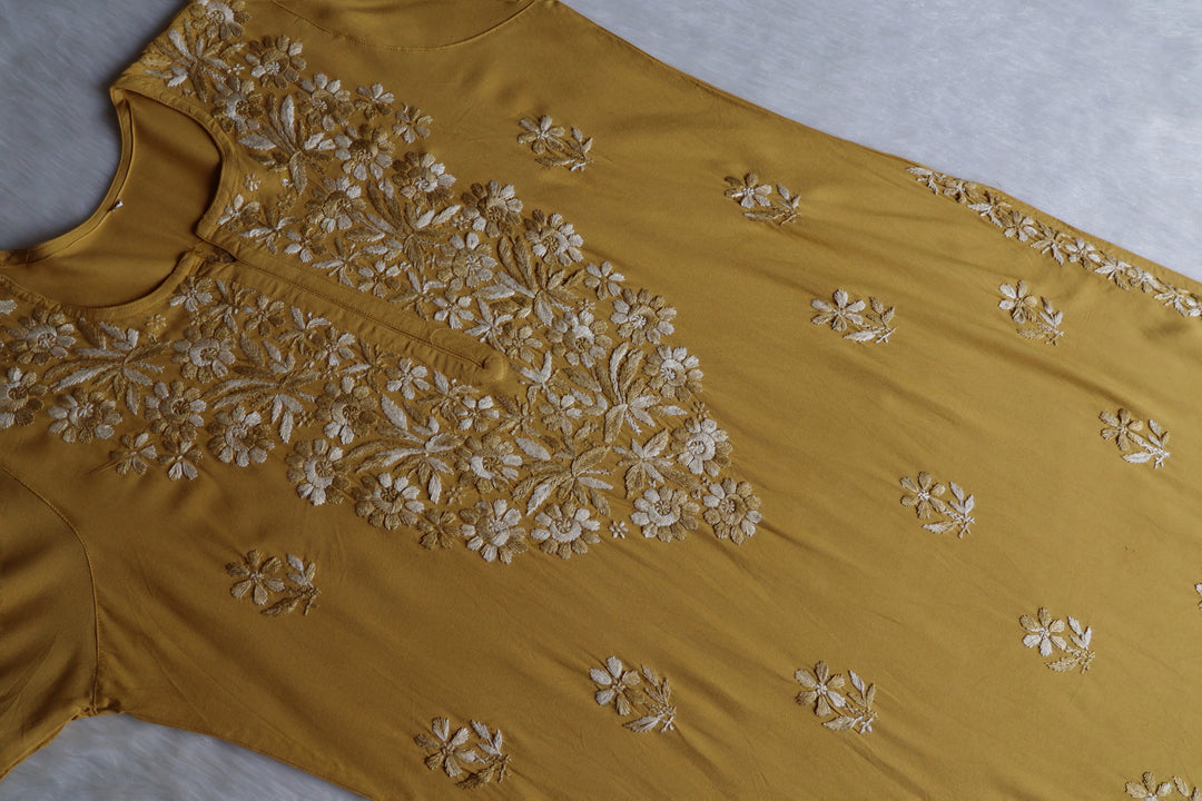 Nuresa Mustard Ombre Thread Long Rayon Kurta