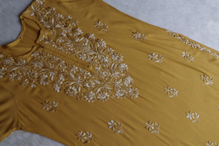Nuresa Mustard Ombre Thread Long Rayon Kurta