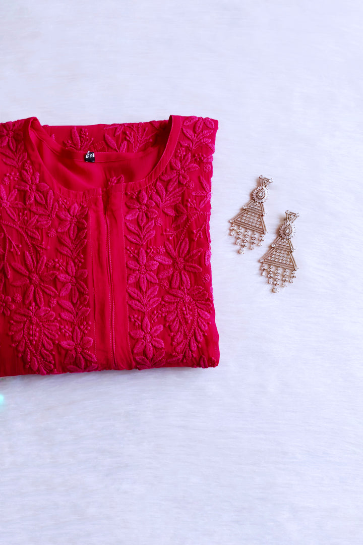 Waliya Deep Pink Viscose Georgette Kurta