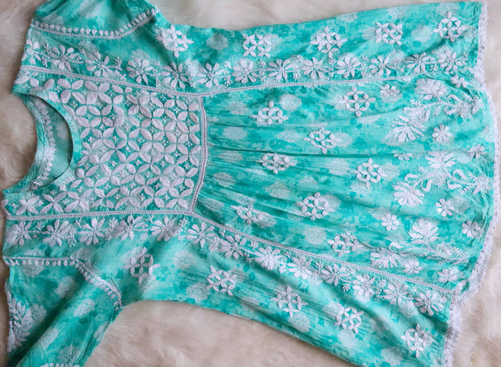 Meera Mint Green Floral Mulmul Lace Frock