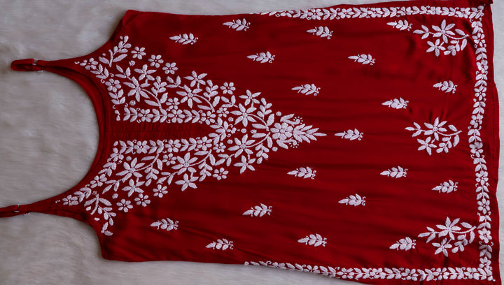 Mirha Red Sleeveless Modal Kurta Set