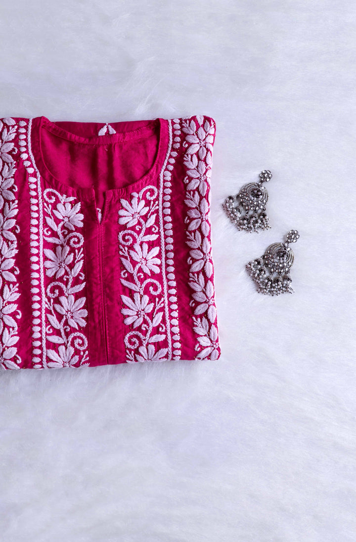 Alizah Deep Pink Linen Chanderi Mukaish Kurta