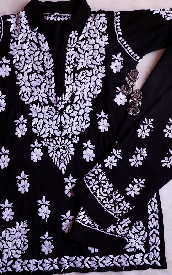 Maahi Black Rayon Coord set - Noor Chikankari