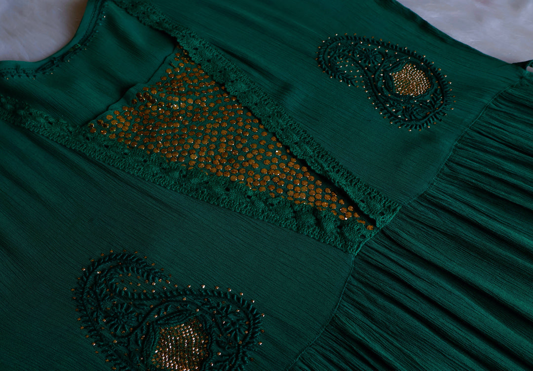 Anabiya Deep Green Pure Chiffon Dress