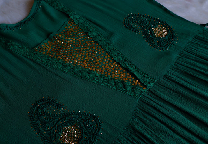 Anabiya Deep Green Pure Chiffon Dress