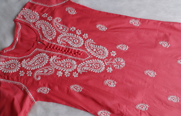 Peach & White Cotton Kurta