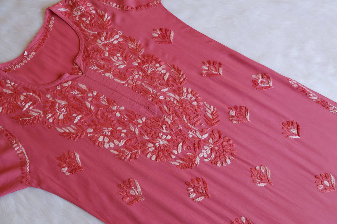 Nuresa Rose Brown Ombre Thread Long Rayon Kurta