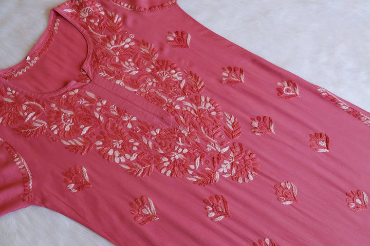 Nuresa Rose Brown Ombre Thread Long Rayon Kurta