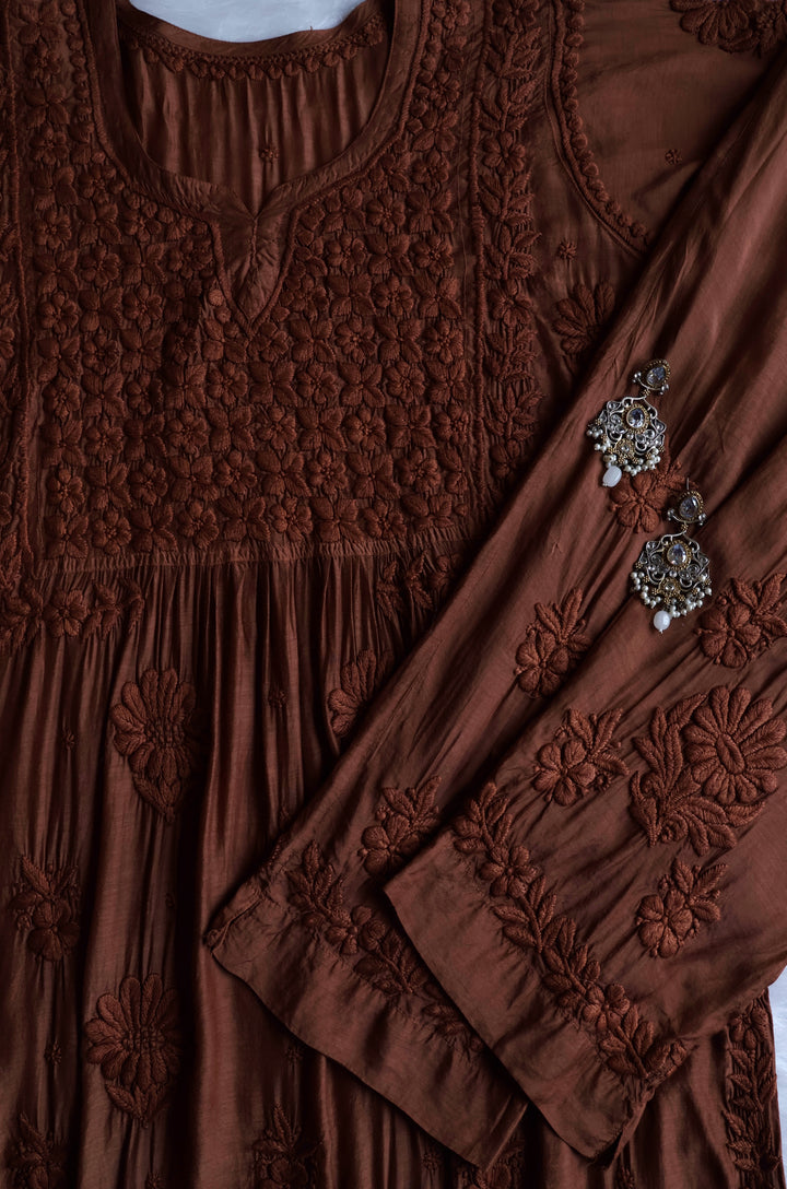 Hoor Caramel Brown 10D Pure Muslin Kurta Set