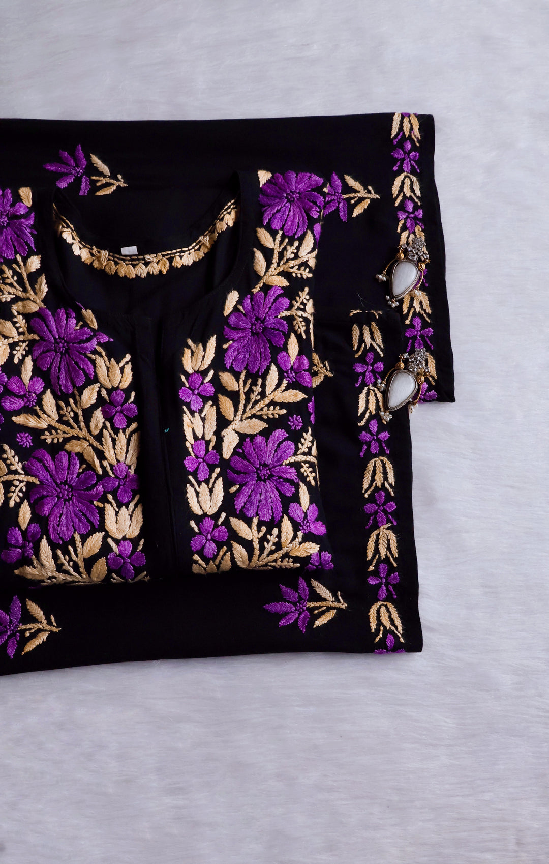 Gulaab Black, Purple & Beige Rayon Kurta Set
