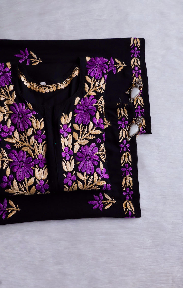 Gulaab Black, Purple & Beige Rayon Kurta Set