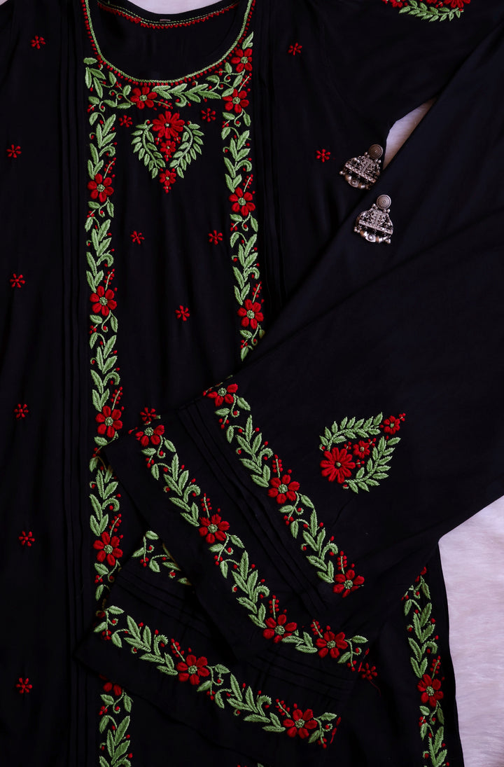 Firdaus Black & Red Modal Kurta Set