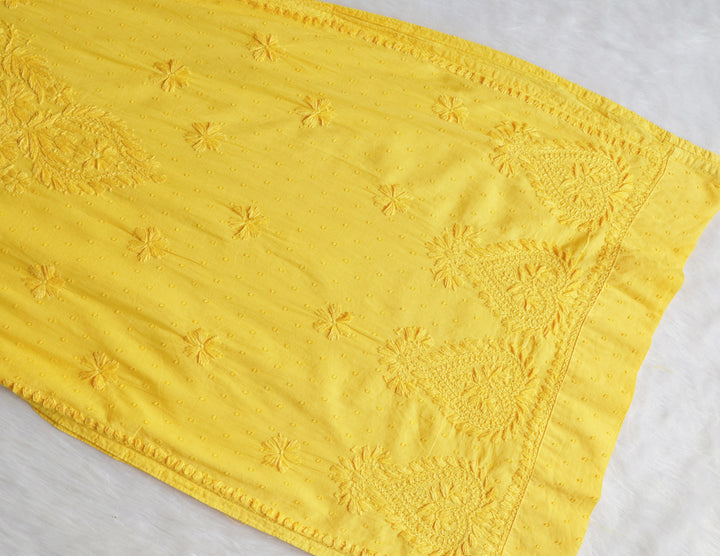 Nazakat Lemon Yellow 3 Piece Cotton Kurta set