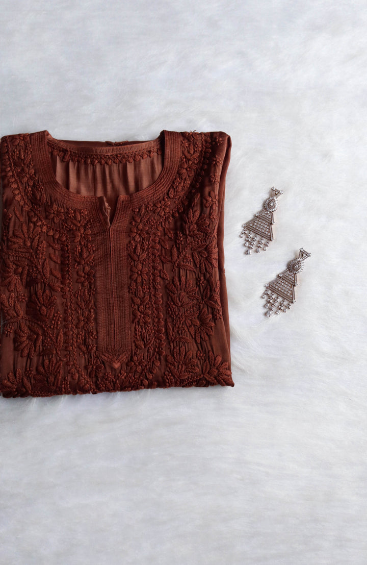 Mehr Mocha Brown Long Modal Silk Kurta